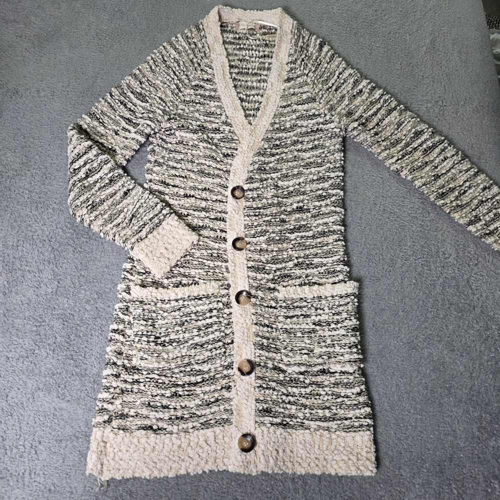Altar'd State Womens S Cardigan Sweater Black Cream Popcorn Knit Longline 5816